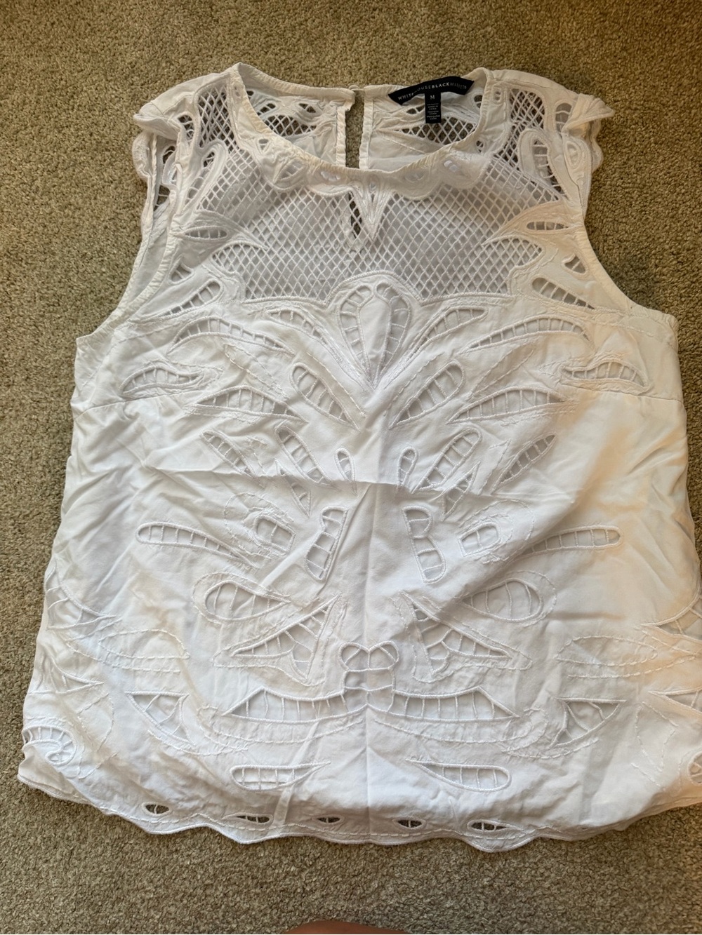 White House Black Market White Sleeveless Eyelet Lace Camisole